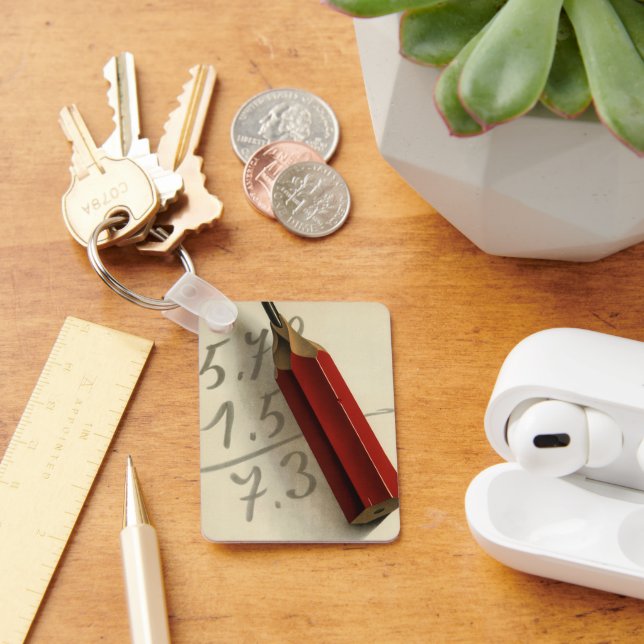 Chaveiro Equação Matemática com Lápis Vermelho, Vintage Bus (Mesa)