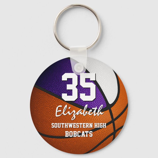 Chaveiro Equipe branca roxa coloração basquetebol feminino (Frente)