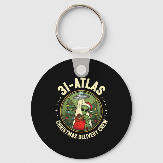 Chaveiro Equipe de Entrega de Natal do 3i_atlas Alien Santa (Frente)