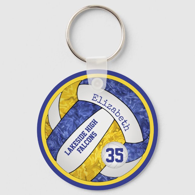 Chaveiro equipe de garotas amarelas azuis: voleibol (Frente)