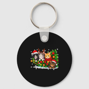 Chaveiro Equipe de Gato Fofo Engraçado Chapéu de Papai Noel