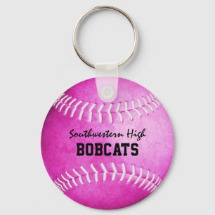 Chaveiro Equipe escolar e jogador: softball rosa