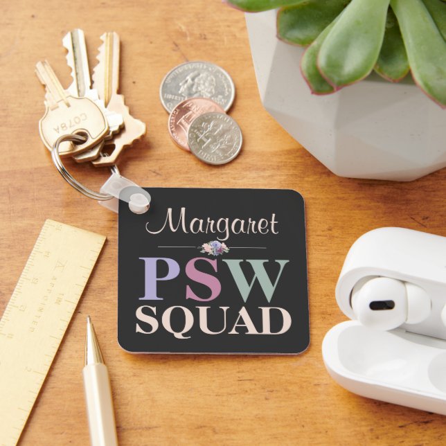 Chaveiro Equipe PSW Personalizada Floral Nome (Mesa)