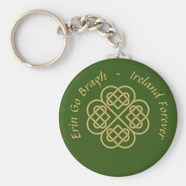 Chaveiro Erin Go Bragh Dourado Celta Shamrock (Frente)