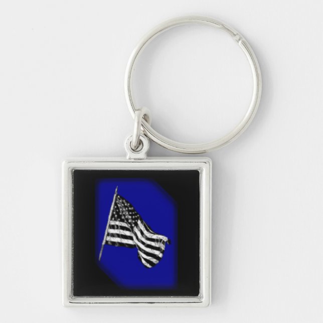 Chaveiro Esboço da Bandeira Americana em Corrente Azul (Frente)