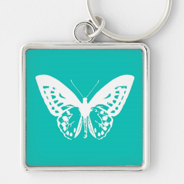 Chaveiro Esboço da borboleta, turquesa e branco (Frente)