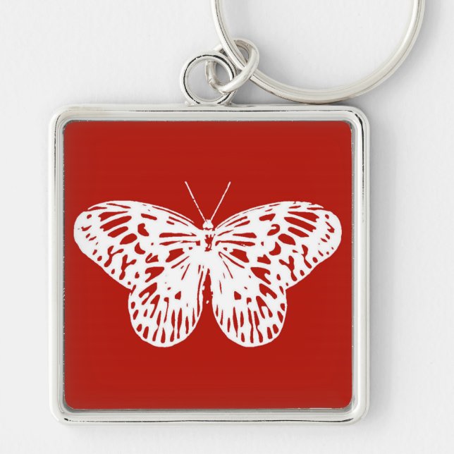 Chaveiro Esboço da borboleta, vermelho e branco profundos (Frente)