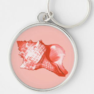 Chaveiro Esboço da concha - coral, rosa-casca e branco