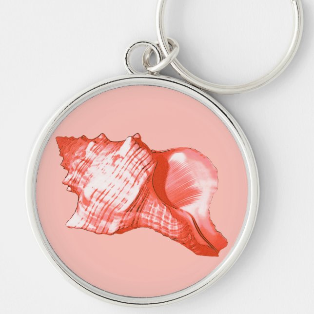 Chaveiro Esboço da concha - coral, rosa-casca e branco (Frente)
