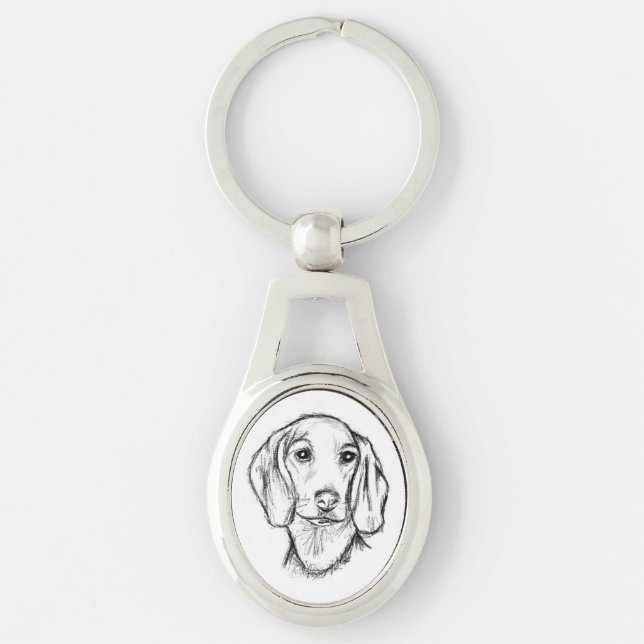 Chaveiro esboço desenhado à mão de dachshund cachorro filho (Frente)
