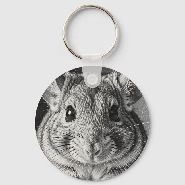 Chaveiro Esboço Realista de Retrato de Chinchila (Frente)