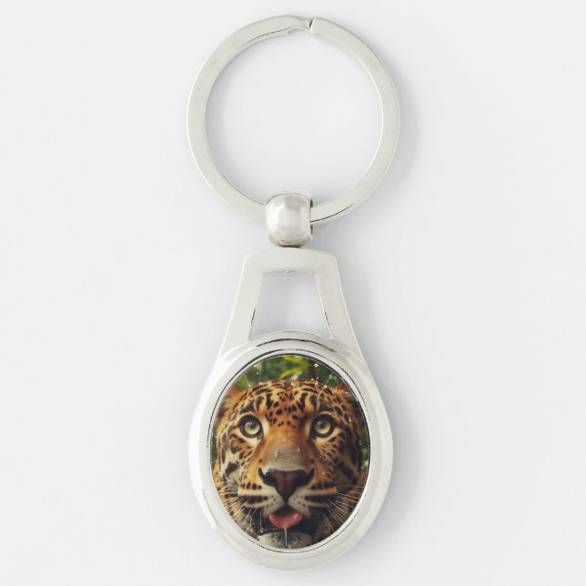 Chaveiro Escadas-leopardo enquanto Lapando Água na Selva (Frente)