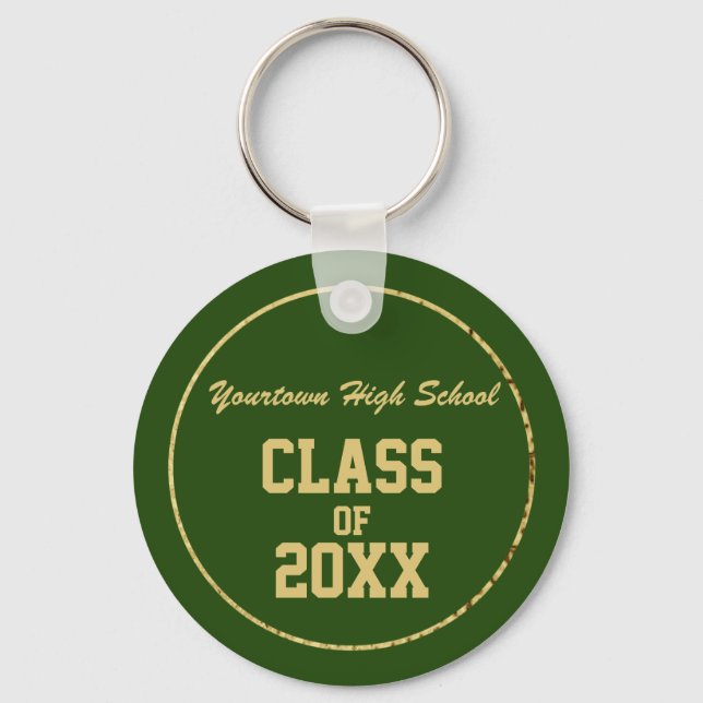 Chaveiro Escola de Graduação e Ano Verde e Dourado (Frente)