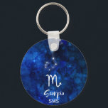 Chaveiro Escorpião Zodiac Constelação Azul Galáxia Monogram<br><div class="desc">Escorpião Zodiac Constelação Azul Galáxia Monograma Design com Fonte de Script Bruto em tendências, textura de fundo celestial azul escuro, constelação de estrela brilhante e o símbolo Scorpion. O moderno horóscopo do Sinal Astrológico de Nascimento é perfeito para qualquer Aniversário Escorpião de 23 de outubro a 21 de novembro! Com...</div>