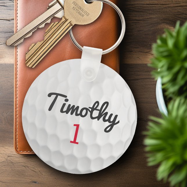 Chaveiro Escregos de Golf com o nome preto Número Vermelho (Personalized Keychain - Sports Golf Theme)