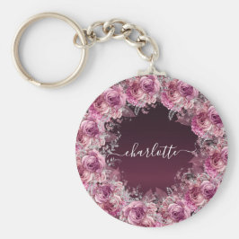 Chaveiro Escrito com nome floral cor-de-rosa-borgonha