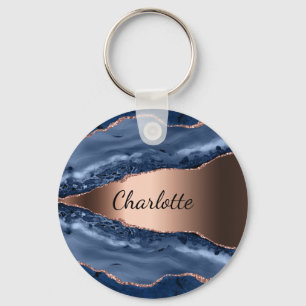 Chaveiro Escrito com rosa dourado de mármore azul