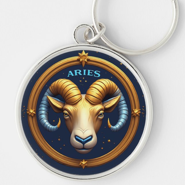Chaveiro Escudo Dourado do Zodíaco de Áries (Frente)