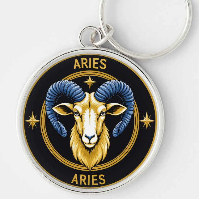 Chaveiro Escudo Dourado do Zodíaco de Áries (Frente)