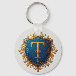 Chaveiro Escudo Heráldico Dourado Letra T Monograma Real ✨