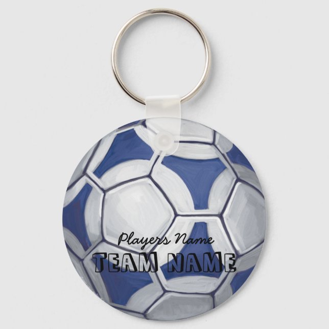 Chaveiro Esfera de Futebol Azul e Branco Nome e Número (Frente)