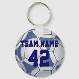 Chaveiro Esfera de Futebol Azul e Branco Nome e Número