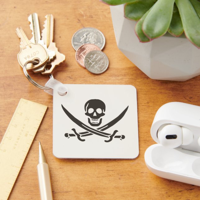 Chaveiro Espadas do Crânio Obsidiana Bandeira pirata de Cal (Mesa)