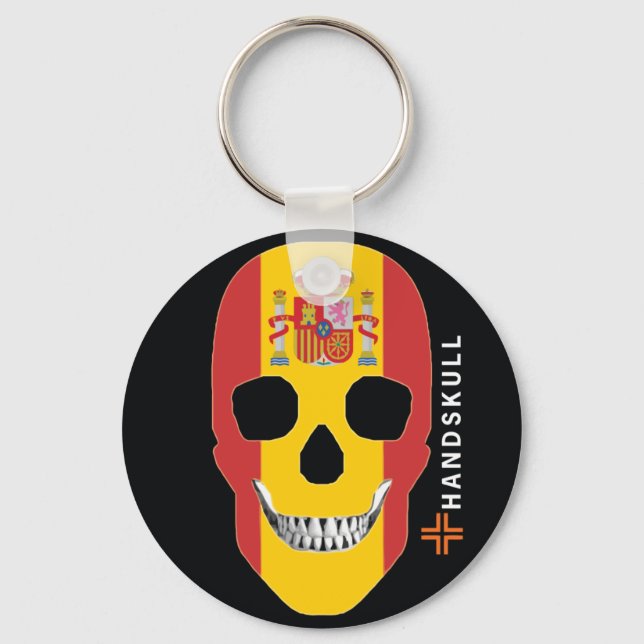 Chaveiro Espanha HANDSKULL,Crânio feliz,bandeira de Espanha (Frente)