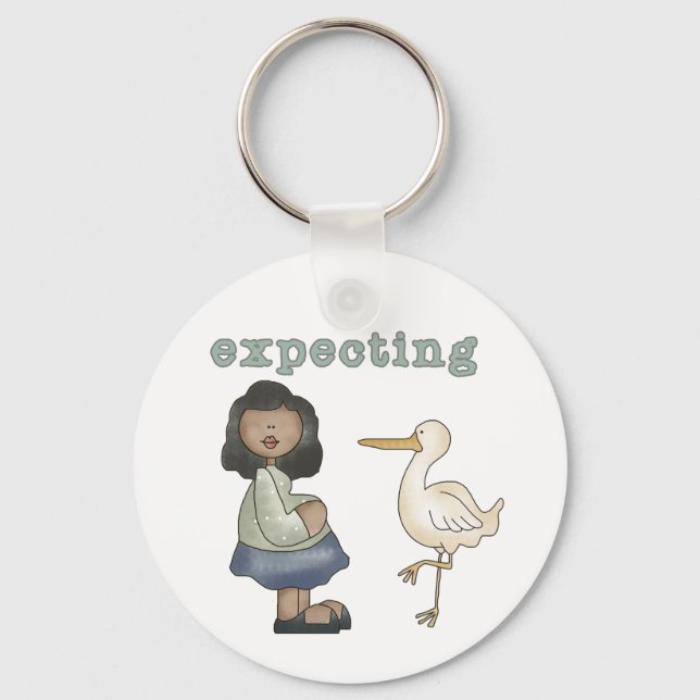 Chaveiro Esperando - Mãe Afro-Americana para Ser e Stork (Frente)