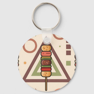Chaveiro Espetos Coloridos de Dango com Padrão Geométrico