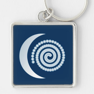 Chaveiro Espiral da Lua de Prata em azul escuro