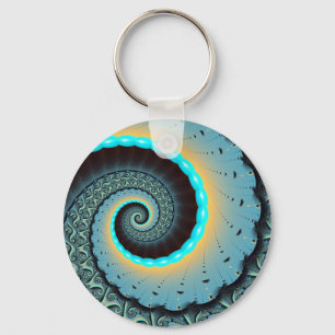 Chaveiro Espiral de Arte Fractal Laranja abstrato azul Turq