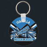 Chaveiro Espírito cheerleader - Azul, Preto e Branco<br><div class="desc">Chaveiro cheerleader fez parecer uma roupa de cheerleader escolar. Mais cores estão disponíveis. Faz um excelente pequeno presente para qualquer cheerleader Peewee para Pro, treinador de cheerleaderes e também para mães e/ou pais cheerleaderes. Personalize com seu nome, escola, nome, mascote, ano de aula, o que você quiser. ⭐ Este produto...</div>