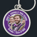 Chaveiro Espírito do Segundo grau de Fotografias com Banda<br><div class="desc">Esta legal fotografia de banda personalizada de marchagem de segundo grau apresenta uma tipografia branca do seu grupo e o nome do jogador num chaveiro de marca roxo para os pais. Personalize com a fotografia do seu aluno e o ano de aula como um pai orgulhoso. Uma mãe e um...</div>