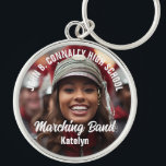 Chaveiro Espírito do Segundo grau de Fotografias da Banda d<br><div class="desc">Este chaveiro de fotografia de segundo grau personalizado e legal para marchar banda apresenta a tipografia branca do seu nome de jogador e da sua equipe. Personalize com o nome da banda ou mascote na fotografia do jogador.</div>