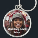 Chaveiro Espírito do Segundo grau de Fotografias da Banda d<br><div class="desc">Este chaveiro de fotografia de segundo grau personalizado e legal para marchar banda apresenta a tipografia branca do seu nome de jogador e da sua equipe. Personalize com o nome da banda ou mascote na fotografia do jogador.</div>