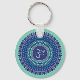 Chaveiro Espiritual Mandala Om Purple Aqua Blue Kaleidoscop