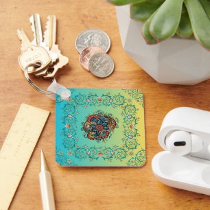 Chaveiro Esplendor Infinito, Floral Vibrante de Paisley
