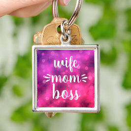 Chaveiro Esposa Mãe Chefe Babe Script Typografia em Rosa Qu