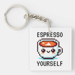 Chaveiro Espresso - Engraçado Pixel Art Coffee Design