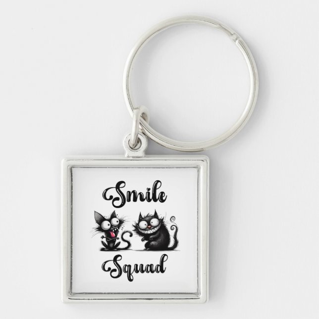 Chaveiro Esquadrão do Sorriso com Design de Gatos Engraçado (Frente)