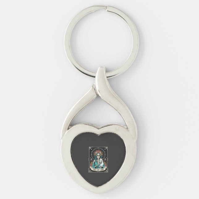 Chaveiro Esqueleto de Gata Tarot Floral Gótico (Frente)
