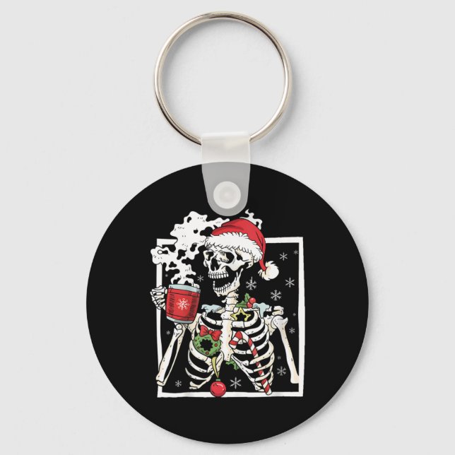 Chaveiro Esqueleto de Natal Com Crânio Sorridente Bebendo C (Frente)