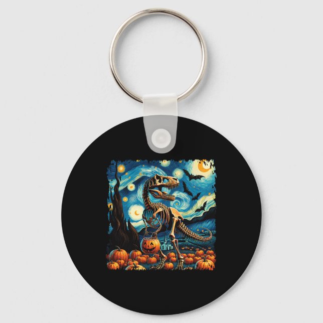 Chaveiro Esqueleto de T-rex Halloween Van Gogh Noite Estrel (Frente)
