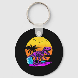 Chaveiro Esqueleto de T-rex Surfando Neon Com Retrospectiva