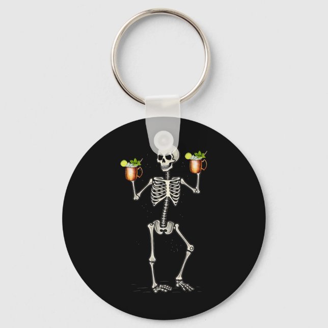 Chaveiro Esqueleto engraçado de Halloween bebendo cauda de  (Frente)
