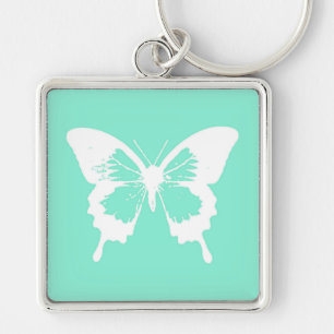 Chaveiro Esquema da borboleta, aqua e branco
