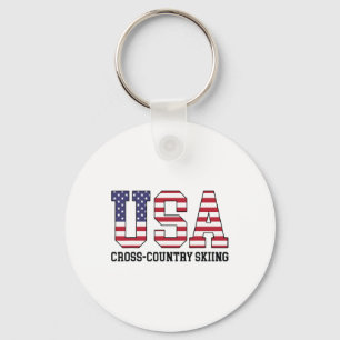 Chaveiro Esquiador da Bandeira dos EUA - Esqui Cross Countr
