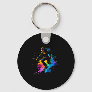 Chaveiro Esquiador de Esportes de Inverno Alpino Pintura Sa