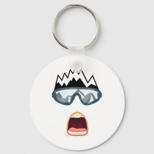 Chaveiro Esquiador de Snowboard Engraçado Esquiando Rosto E